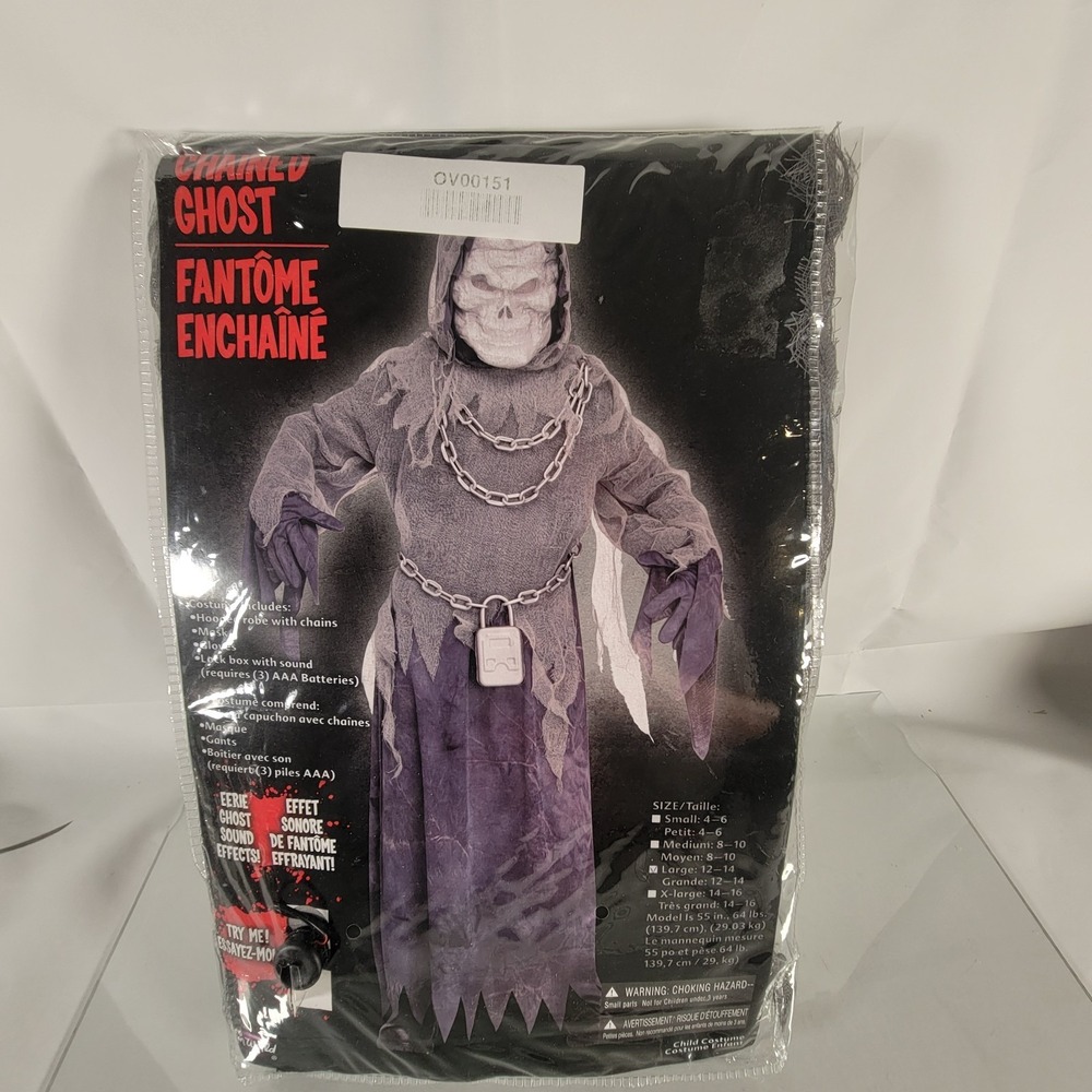 Boys Grim Reaper Ghost Jacob Marley Halloween Costume Hooded Robe Chains Sound L